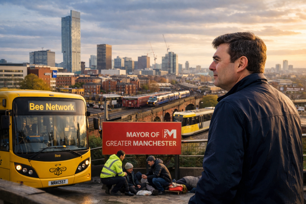 Devo Manc Labour governance in Greater Manchester showing Andy Burnham’s leadership and regional devolution model